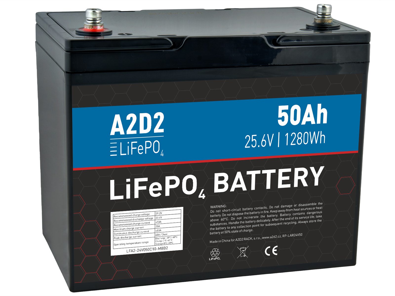 A2D2 Baterie LiFePO4 25,6V 50Ah M8 - recenze